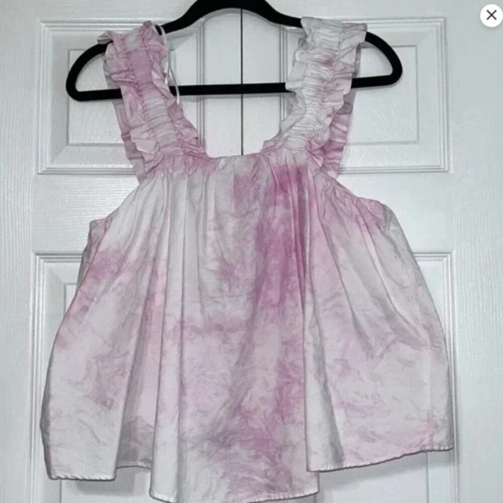 Zara Pink and White Tie-Dye Ruffle Crop Top, SUMMER Blouse ADORABLE ret: $40